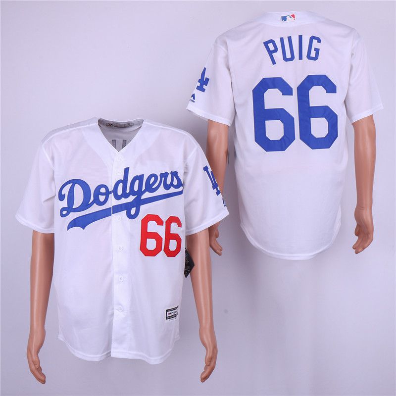 Men Los Angeles Dodgers 66 Puig White Game Team mark MLB Jerseys